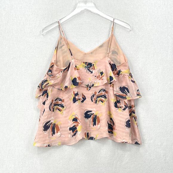TANYA TAYLOR Chiara Silk Cold Shoulder Top Womens 4 Pink Abstract Floral Ruffle - Picture 4 of 16